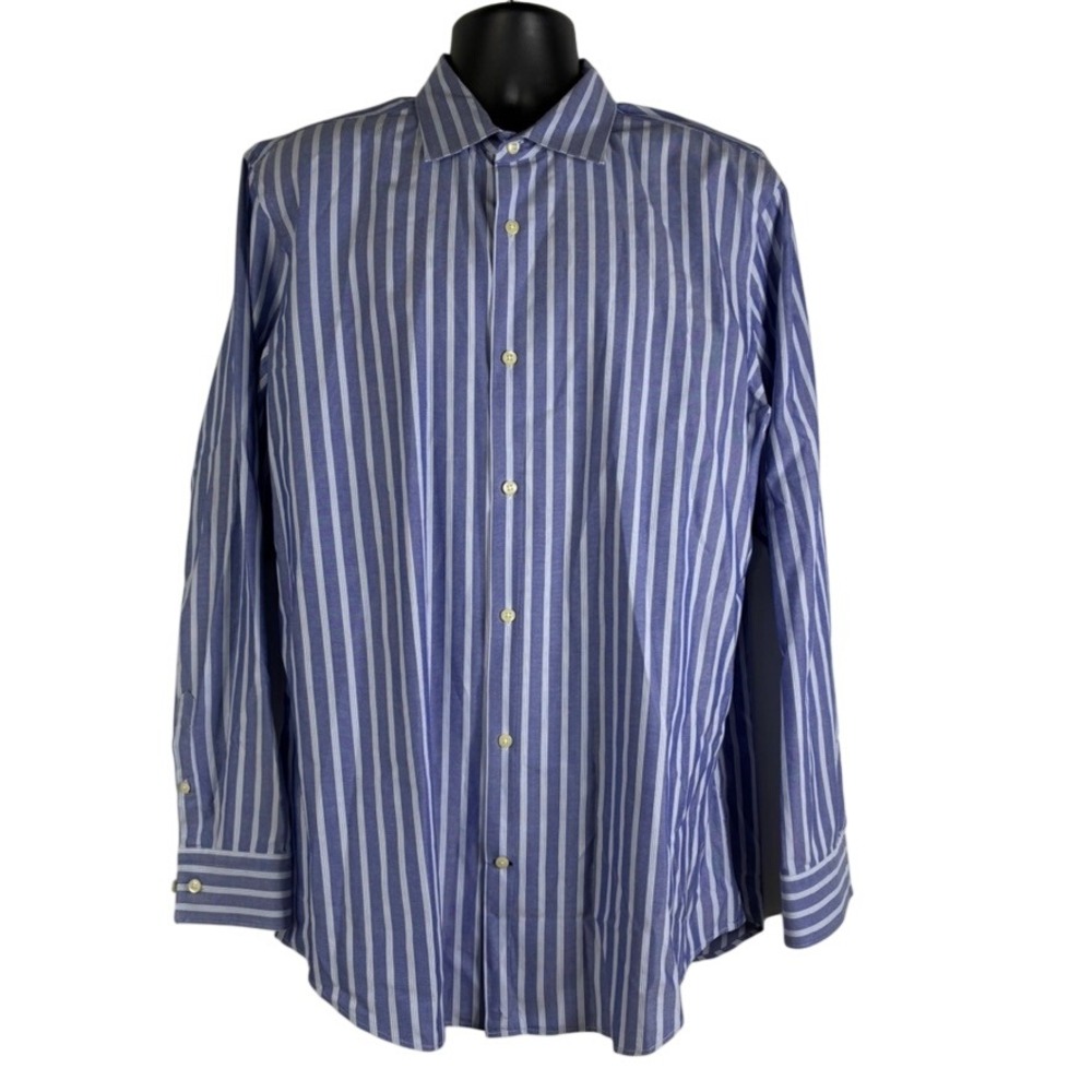 Banana Republic Fitted Blue White Stripe Dress‎ Shirt XL 17-17 1/2 Cotton - Picture 2 of 14